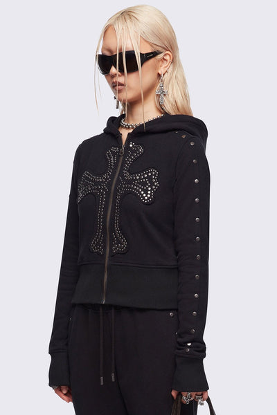 トップス MASU 22AW CLOVER PILE ZIP-UP HOODIE 46 Studded Cross Zip-Up Hoodie in Black | Minga London – Minga London US