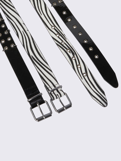 Set of 2 belts - zebra and black leather