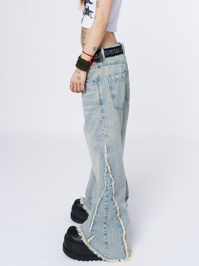 Zoe Washed Blue Distressed Wide Leg Jeans