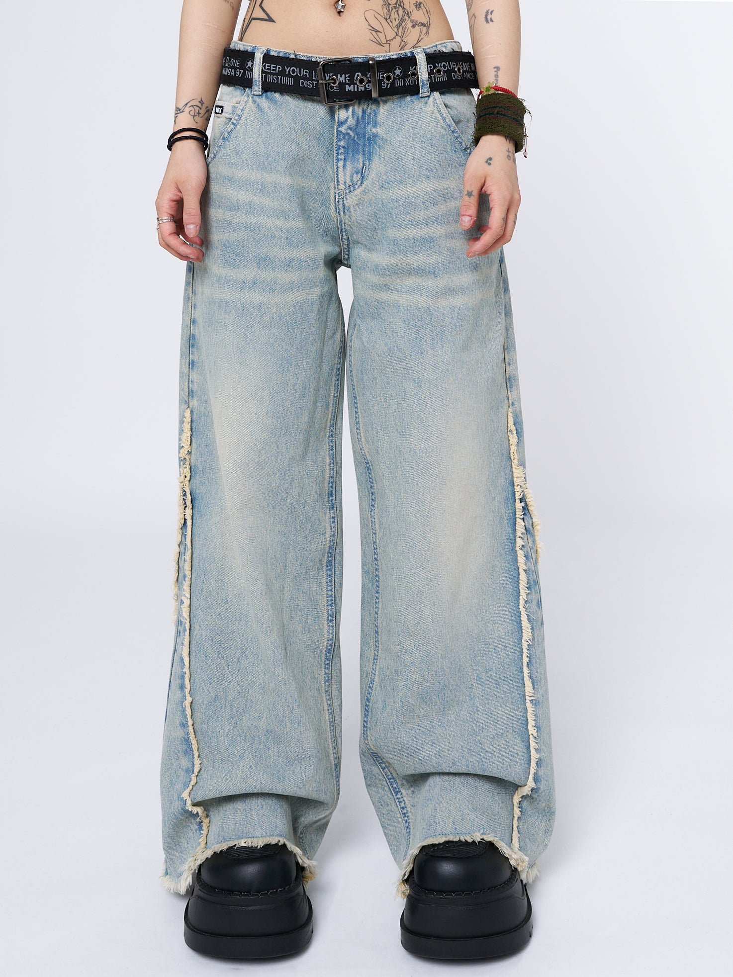 Zoe Washed Blue Distressed Wide Leg Jeans