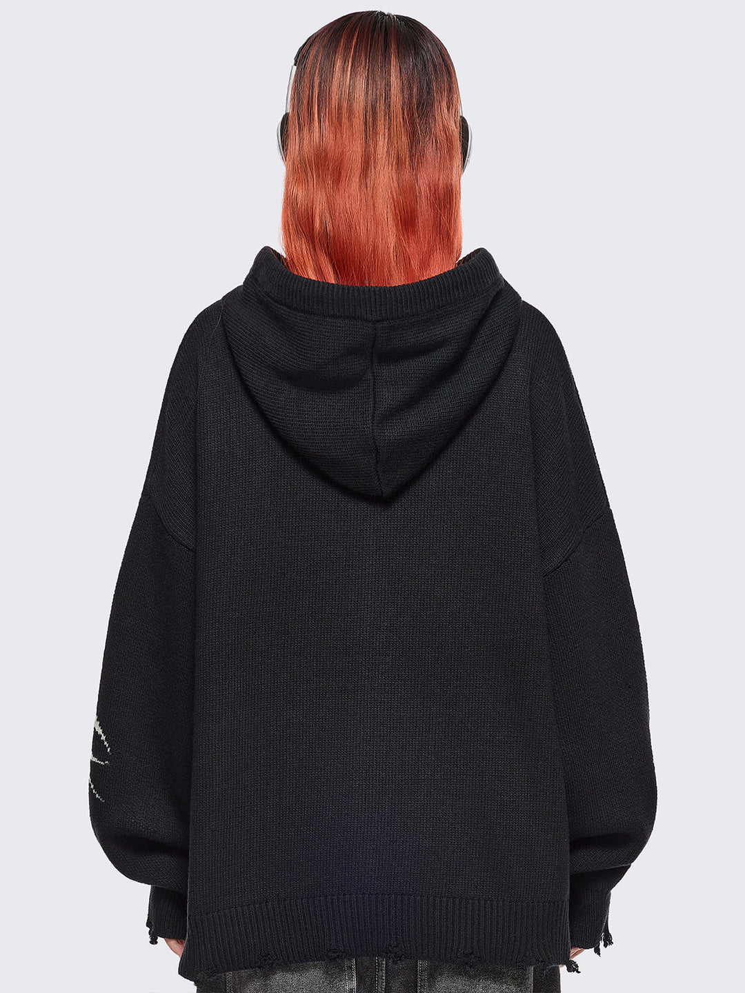 Black Knitted Zip-Up Hoodie With Sigilism Graphic | Minga London