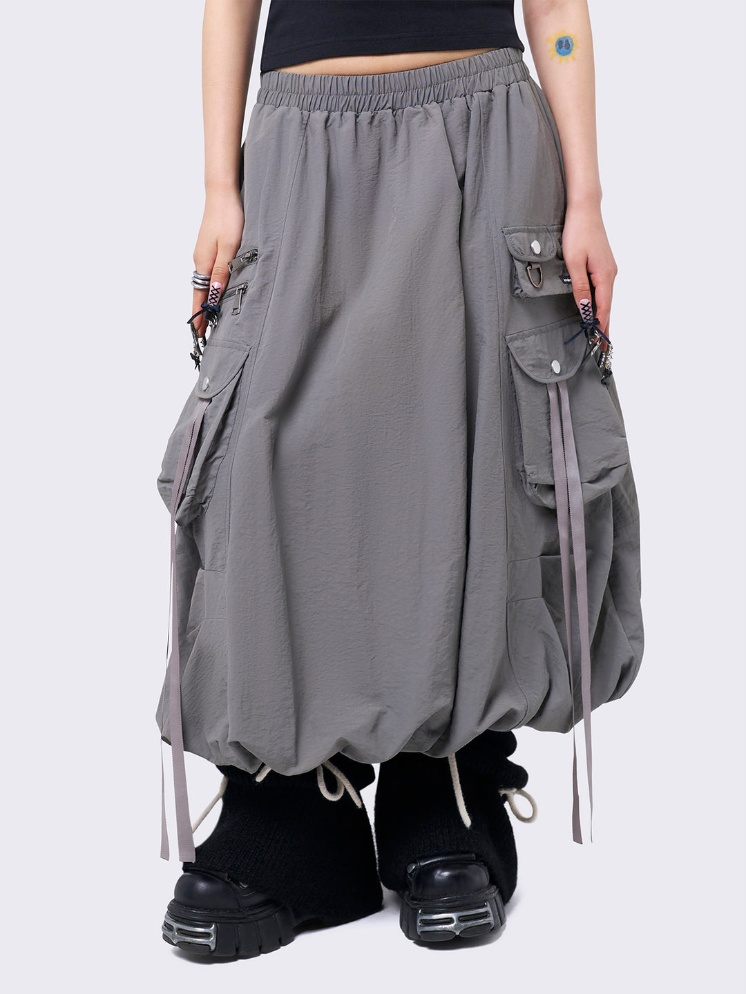 Balloon Bubble Cargo Midi Skirt in Grey | Minga London