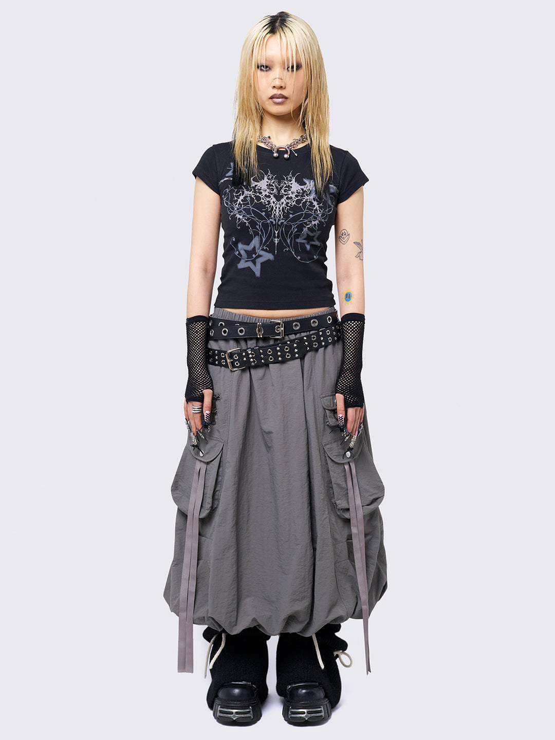 Balloon Bubble Cargo Midi Skirt in Grey | Minga London