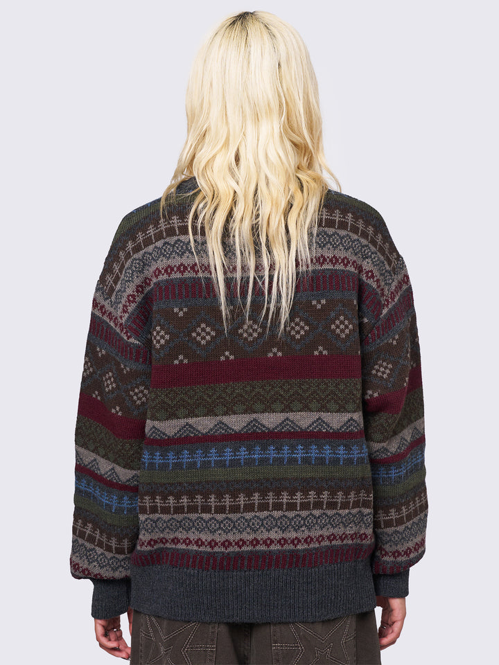 トップス [Aarchive] 90s GrassPattern Greige Knit Oversized Jacquard Knit Sweater in Multicolored Geometric