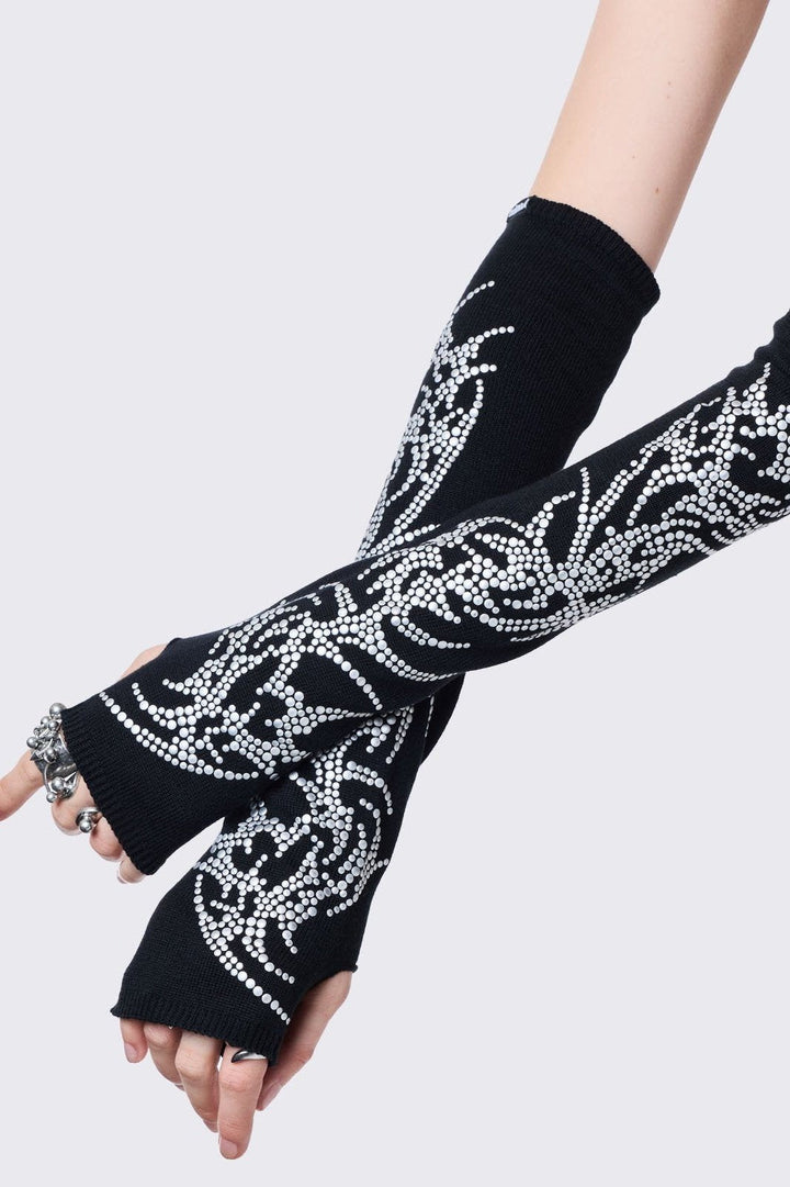 Black Arm Warmers With Cyber Sigils Studs | Minga London