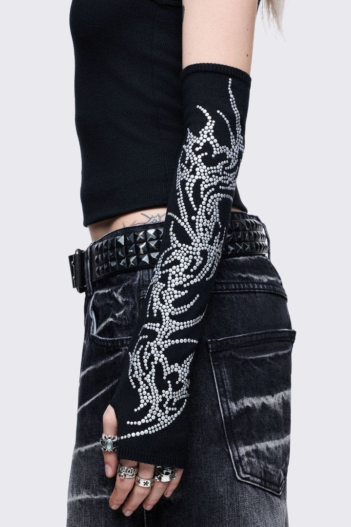Black Arm Warmers With Cyber Sigils Studs | Minga London – Minga
