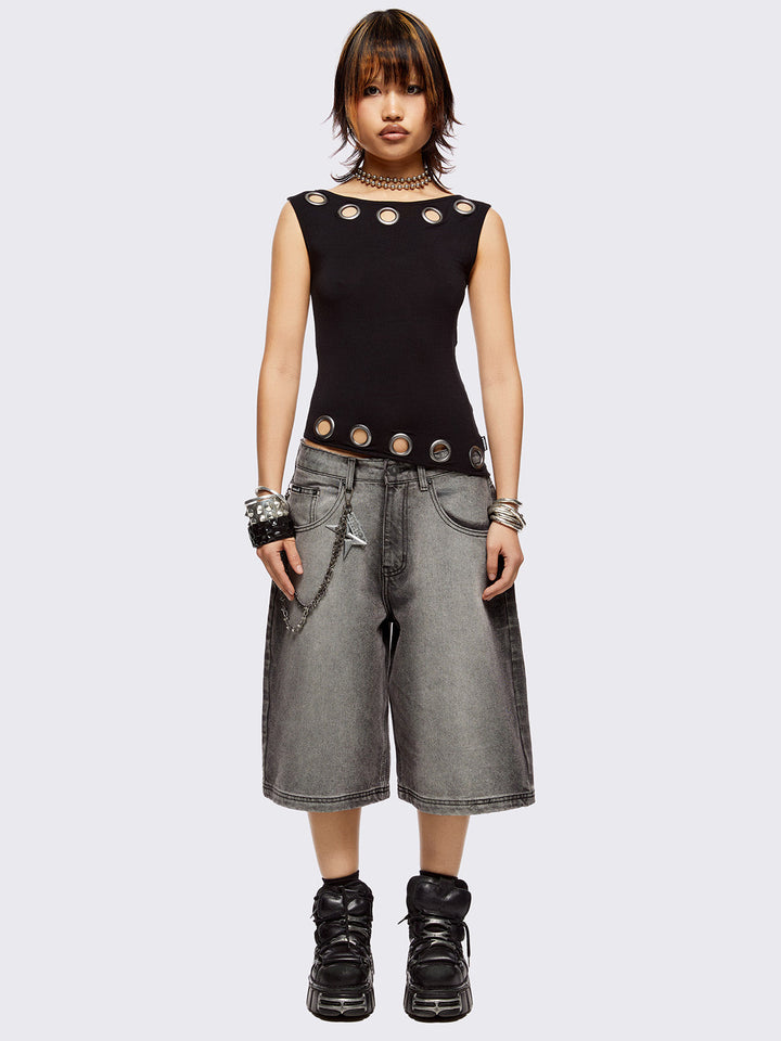 Asymmetrical Black Top with Eyelets | Minga London – Minga