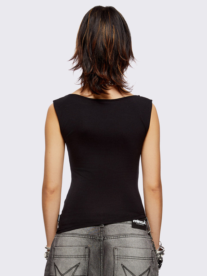 トップス managonia Asymmetrical Black Top with Eyelets | Minga London – Minga