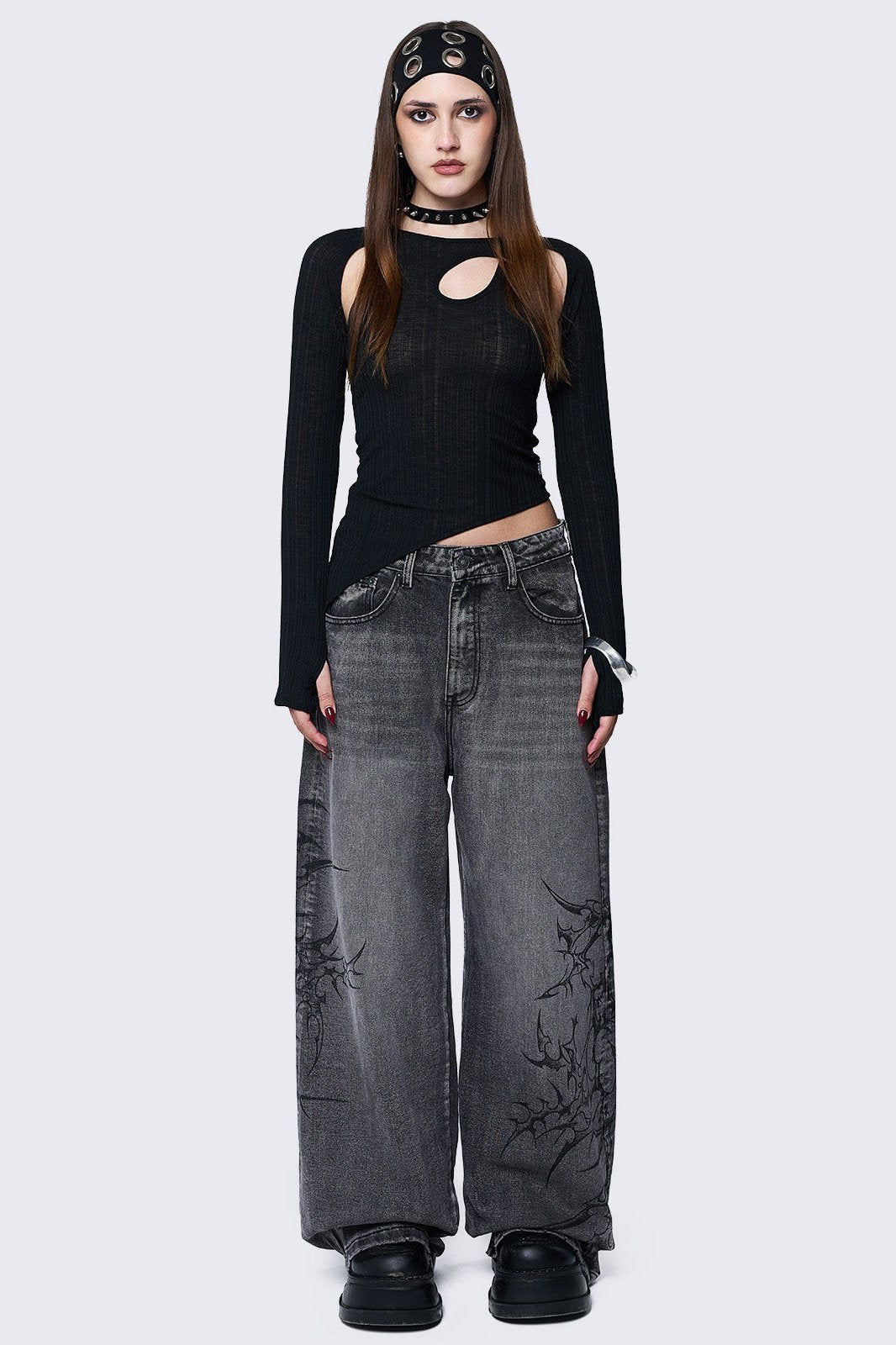 Grey Baggy Jeans with Tribal Sigilism Print | Minga London – Minga
