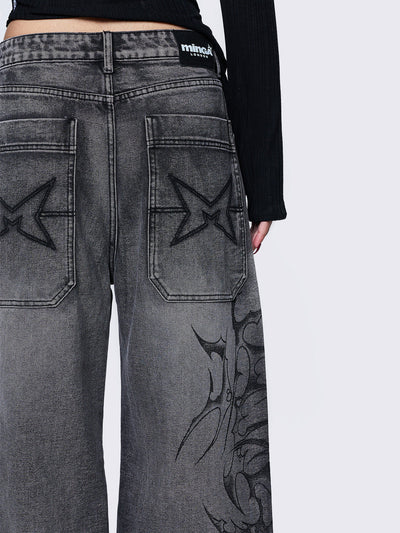 Blaze Grey Graphic Baggy Jeans