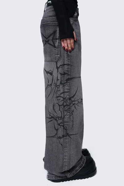 Blaze Grey Graphic Baggy Jeans