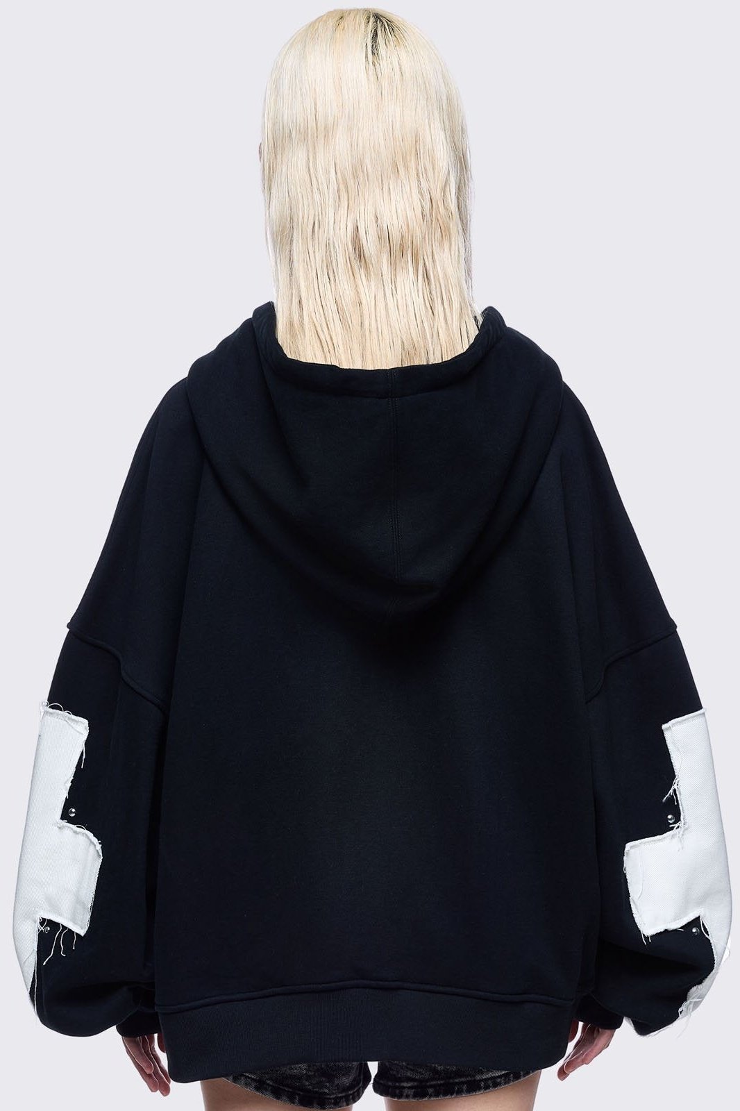 Black Zip Up Hoodie with White Cross Patches | Minga London