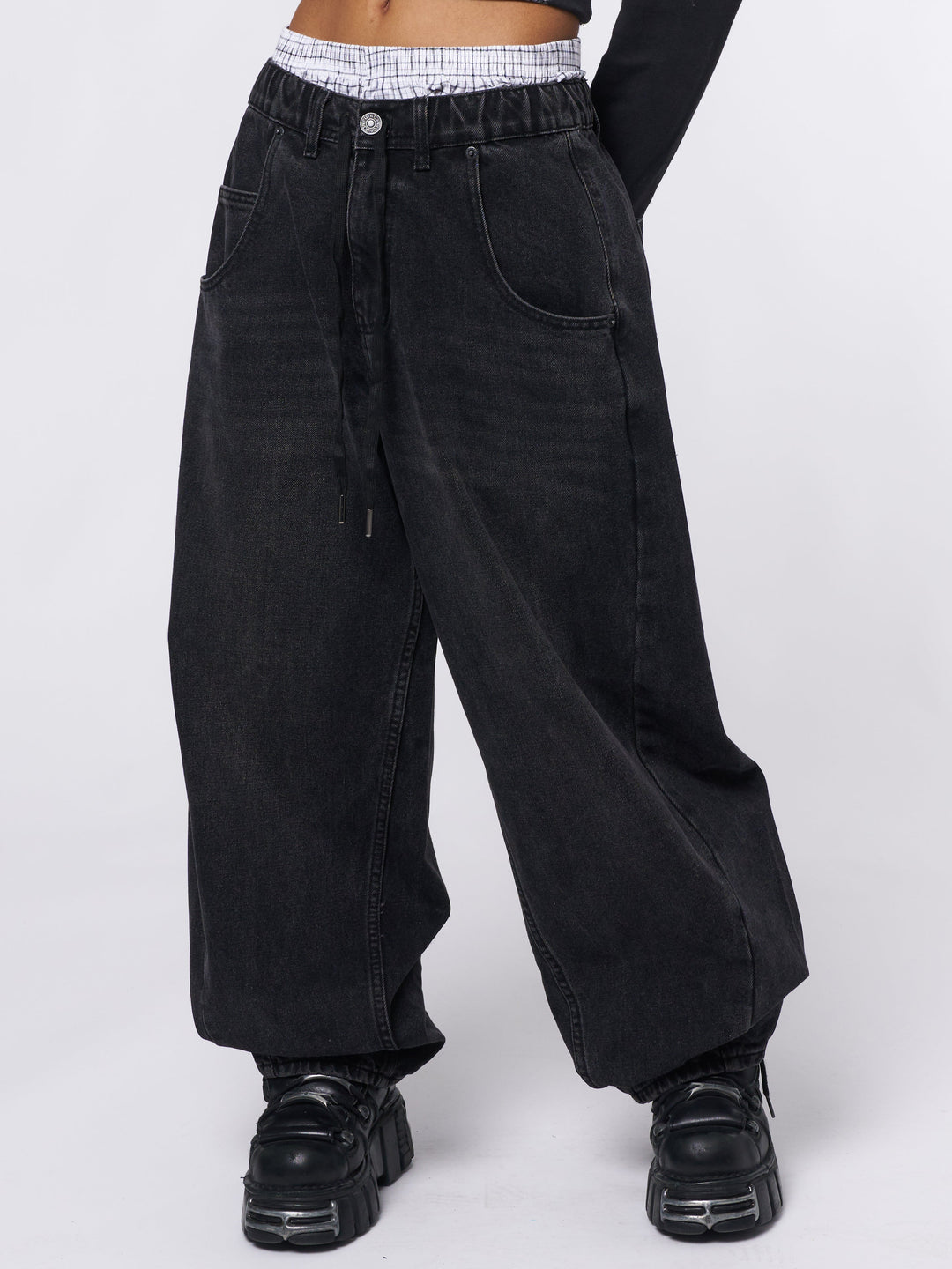 【BAON】Danmi Summer Black Blue Washing Denim Balloon Pants BAON】Danmi Summer Black Blue Washing Denim Balloon Pants