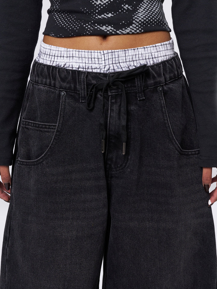 【BAON】Dokoi Black Blue Damage Balloon Wide Denim Pants Darky wide balloon denim pants - heenytsuki | 60% - Asian