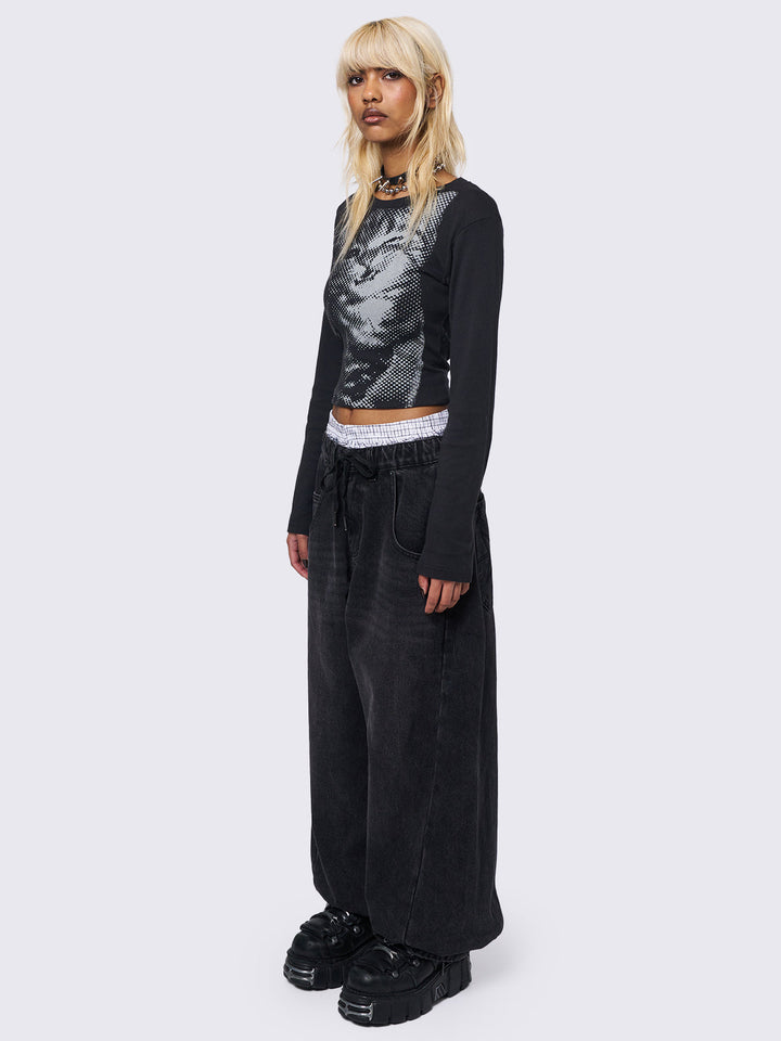 【in a row】Burning Balloon Wide Denim Super Baggy Balloon Jean