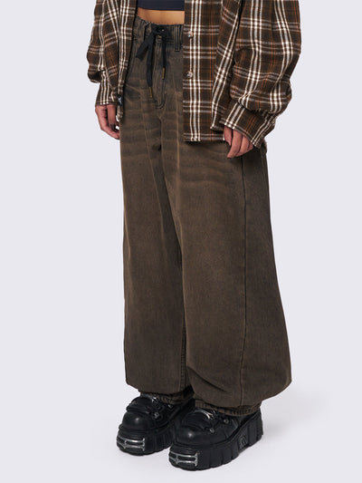 Oversized balloon jeans in washed brown with elasticated drawstring waist