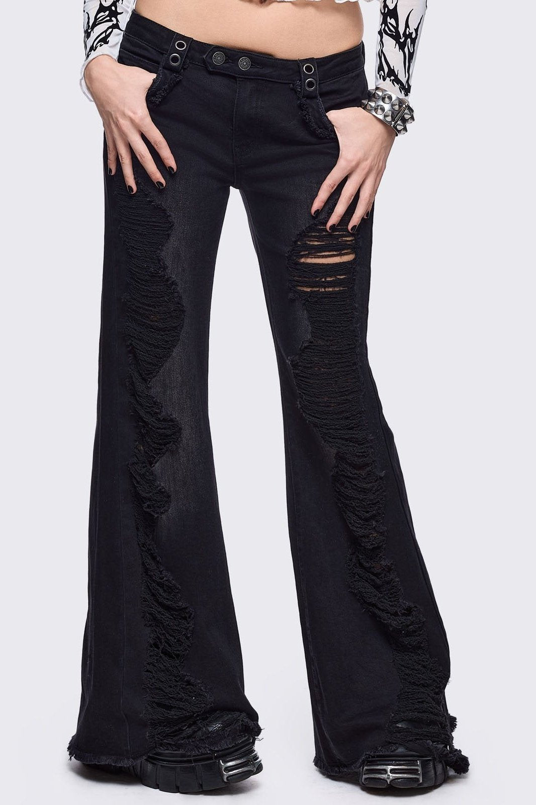 Black Ripped Flared Jeans | Minga London – Minga London US