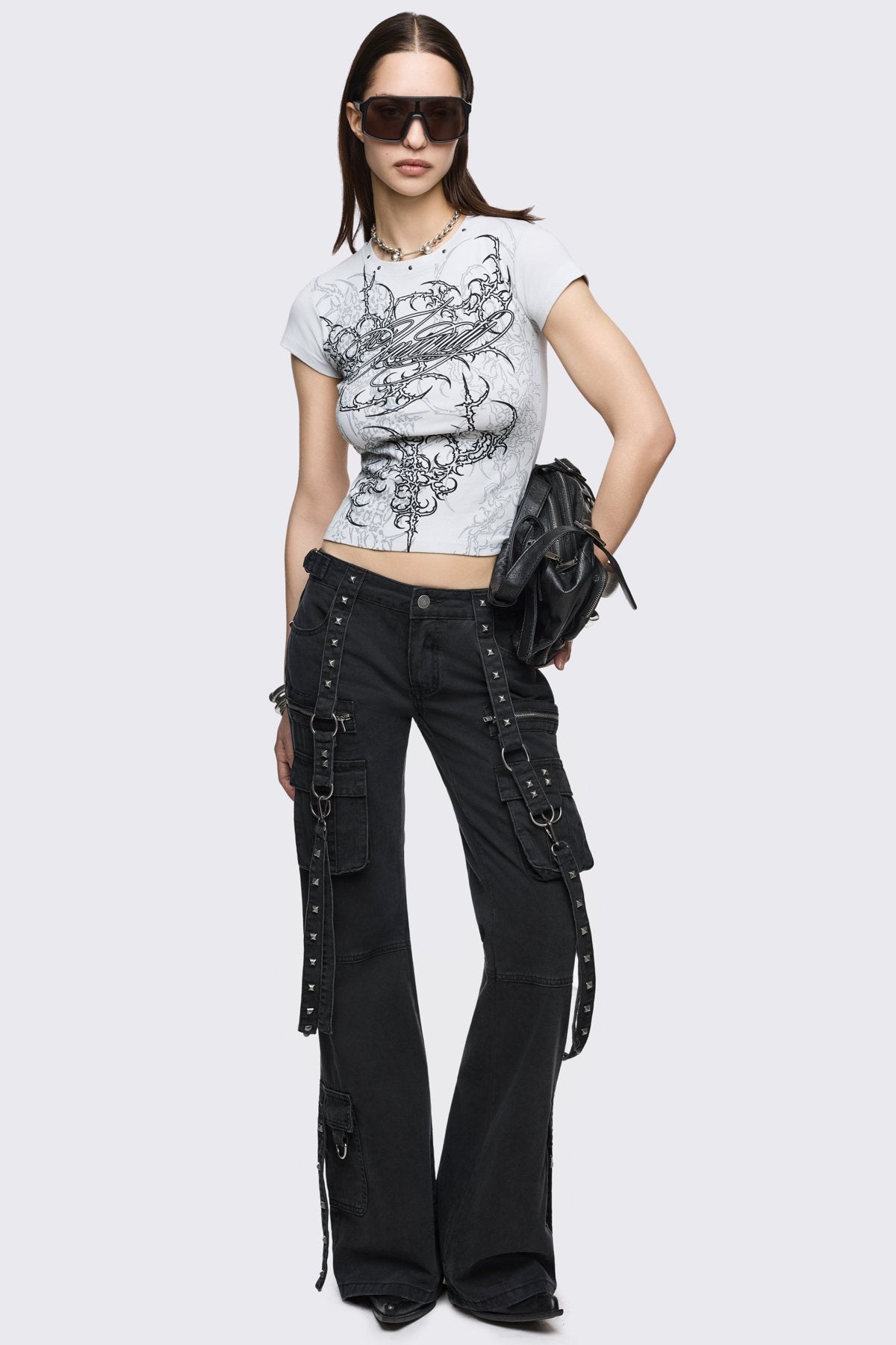 Black Cargo Flare Jeans - Goth Y2K | Minga London – Minga London US