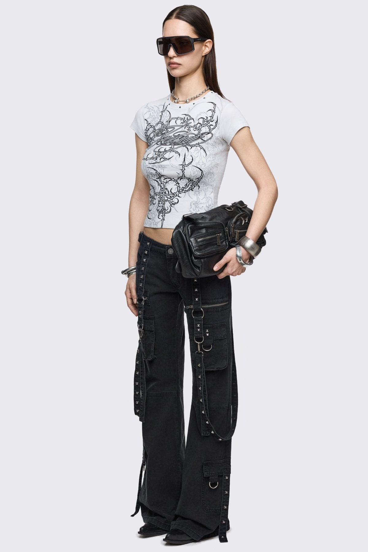 Black Cargo Flare Jeans - Goth Y2K | Minga London – Minga London US