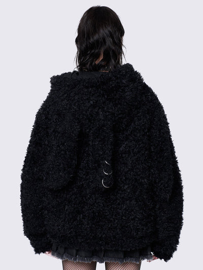 Black faux fur zip up jacket online