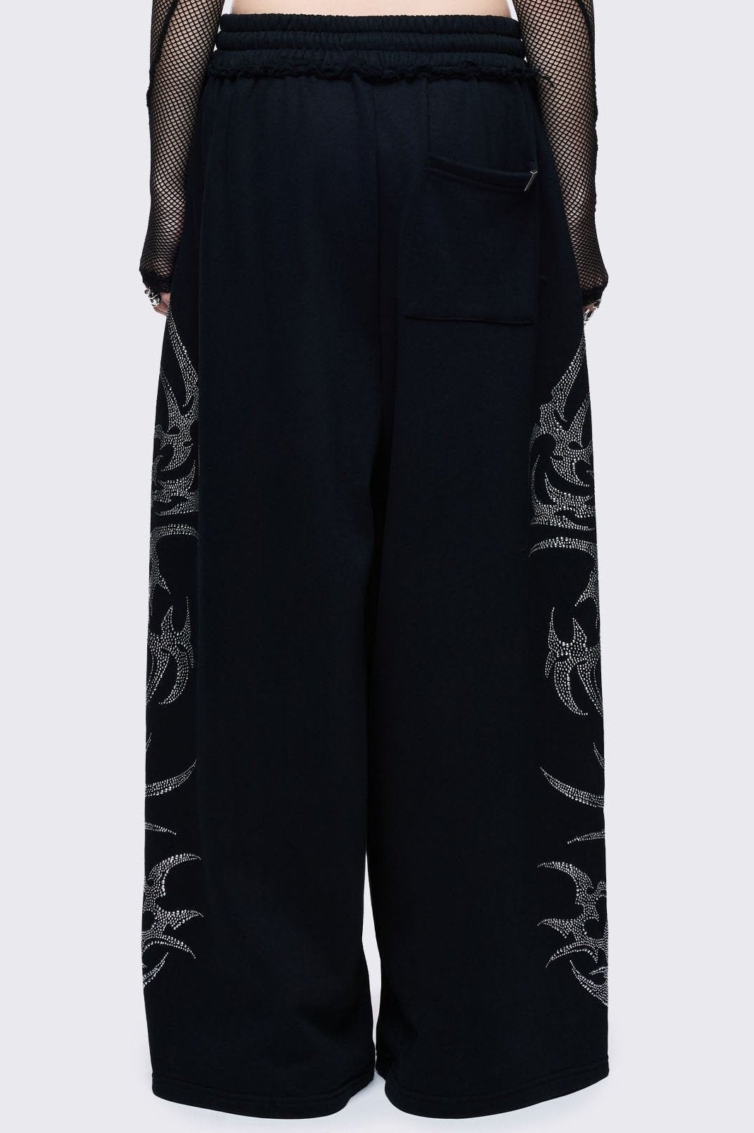 Black Wide Leg Sweatpants With Sigil Rhinestones | Minga London