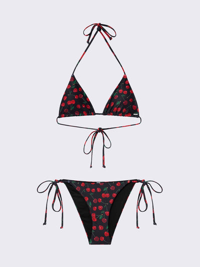 Black tie side bikini bottoms with all over cherries print
