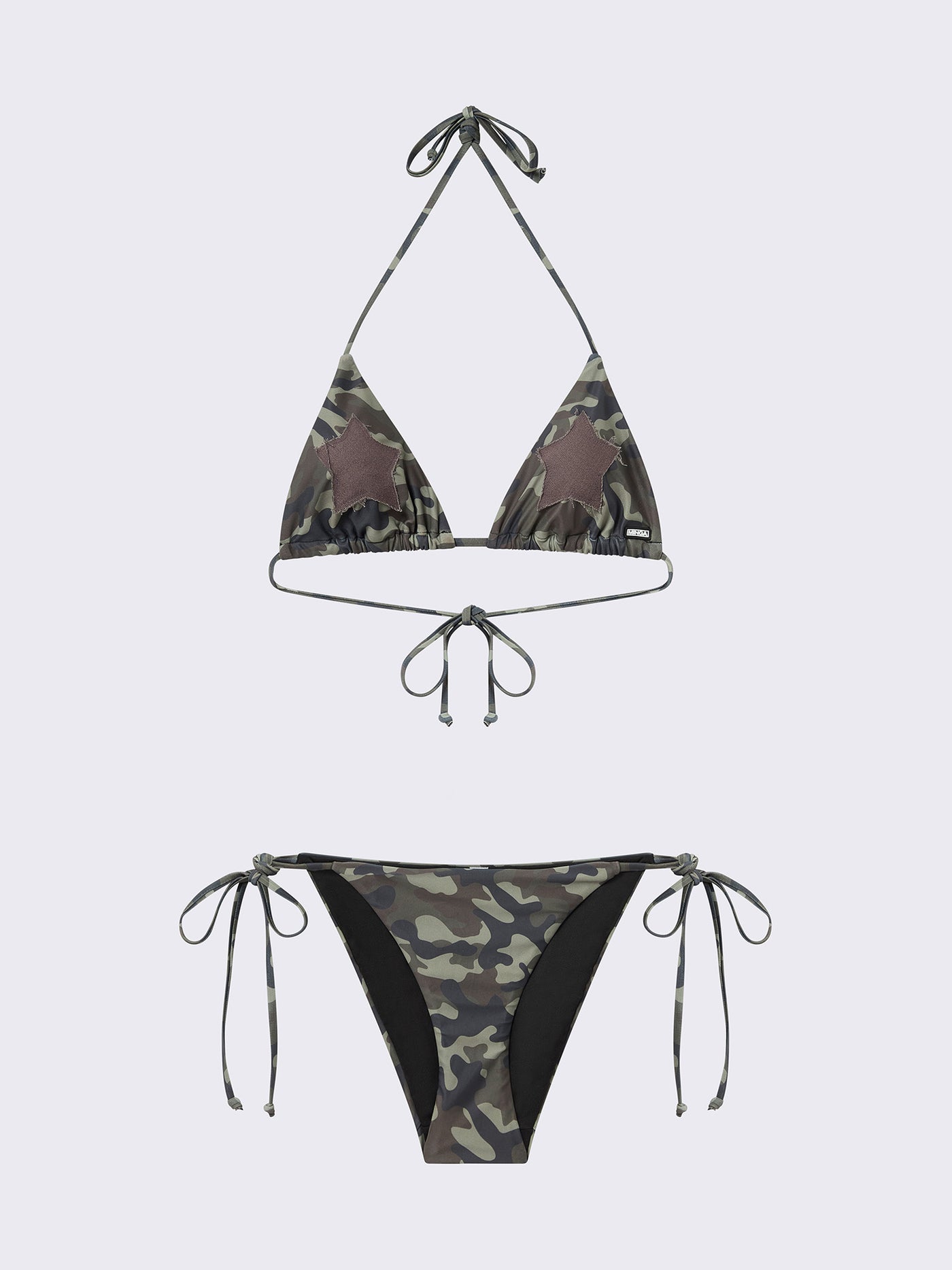 Halter neck triangle bikini top with all over camo print