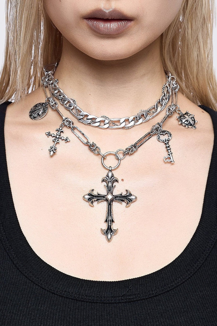 Silver Layered Necklace with Cross Pendants | Minga London