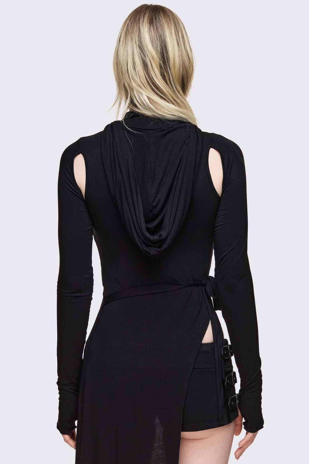 Black Cut Out Hooded Long Sleeve Top | Minga London