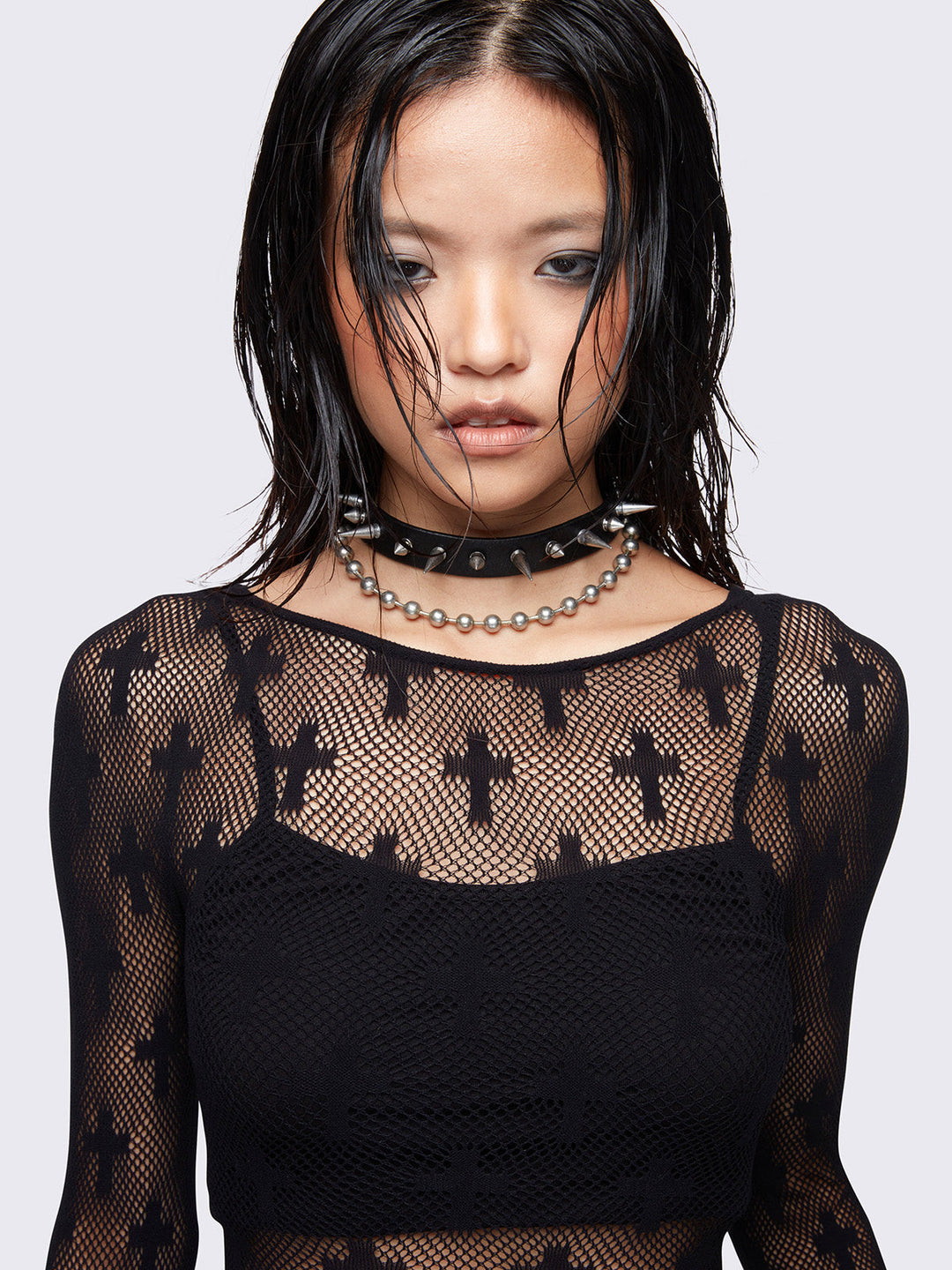 Black Fishnet Top with Cross Design | Minga London – Minga