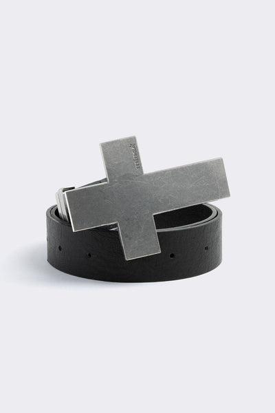 Black Faux Leather Cross Buckle Belt | Minga London