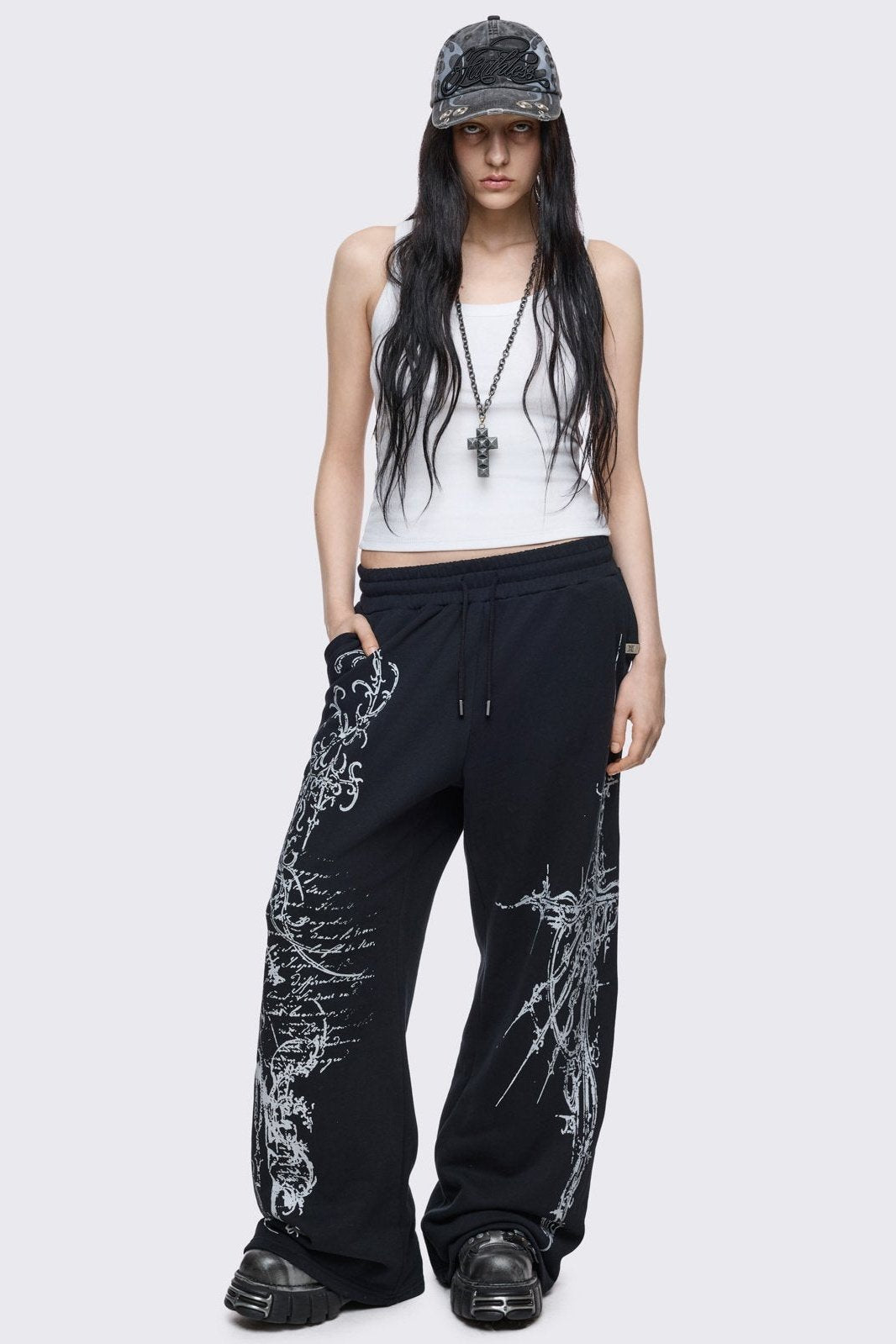 Black Baggy Cyber Sigilism Sweatpants | Minga London