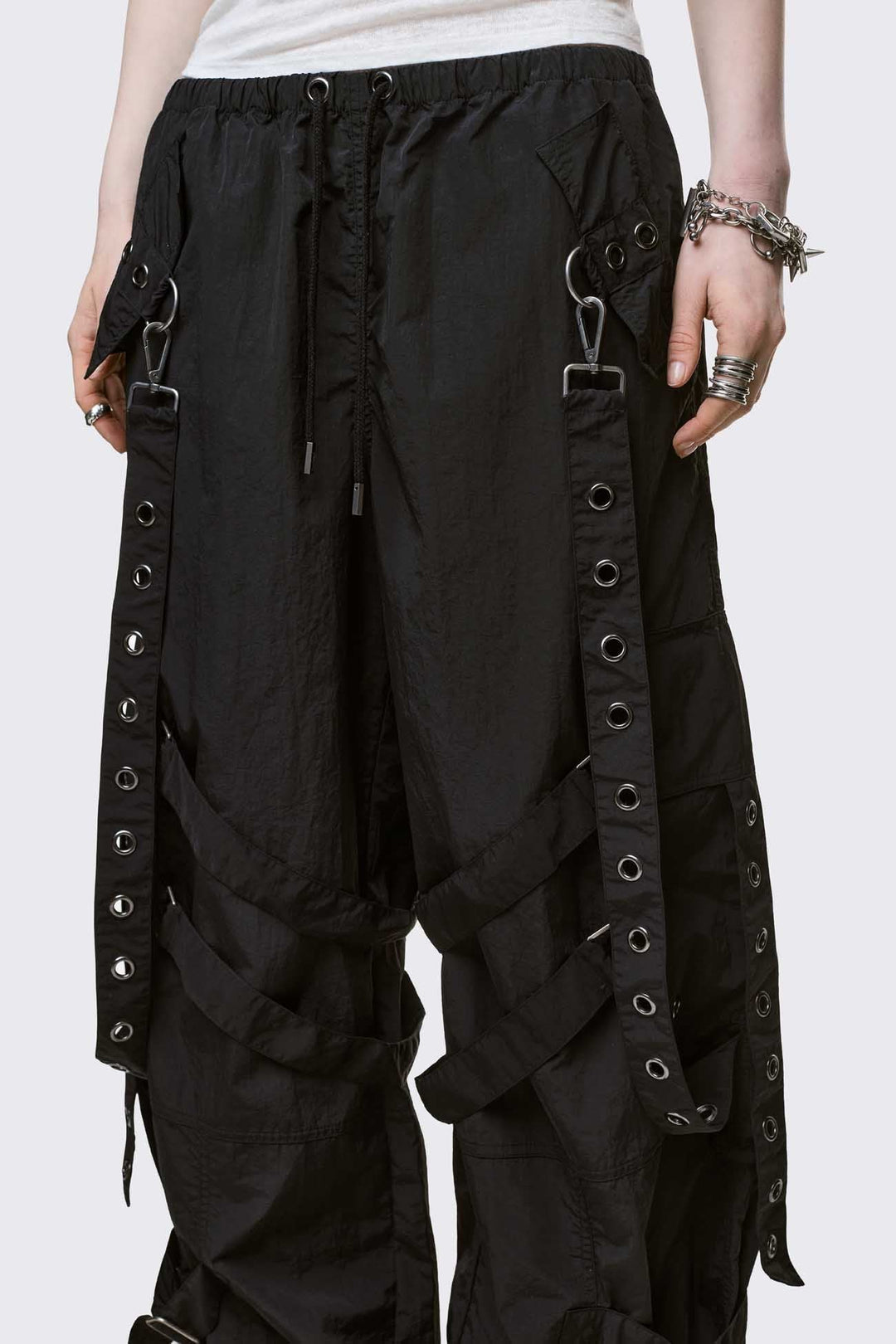 Black Nylon Baggy Cargo Pants | Minga London