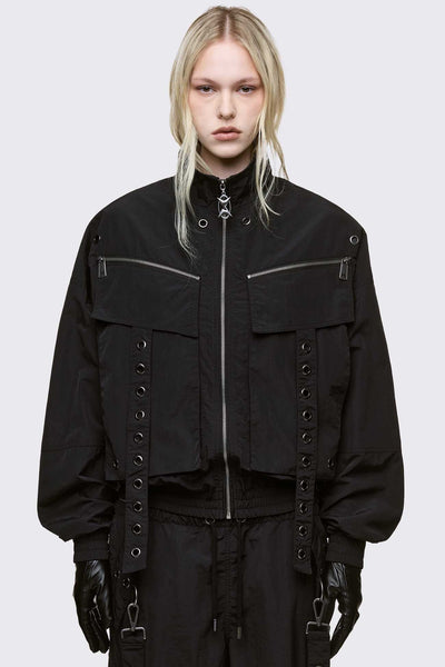 Oversized Nylon Windbreaker Jacket in Black | Minga London