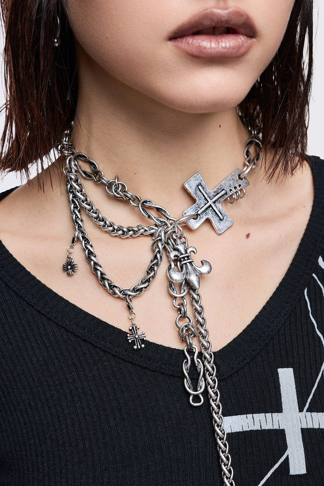 Chunky Cross Layered Charm Necklace | Minga London – Minga London US