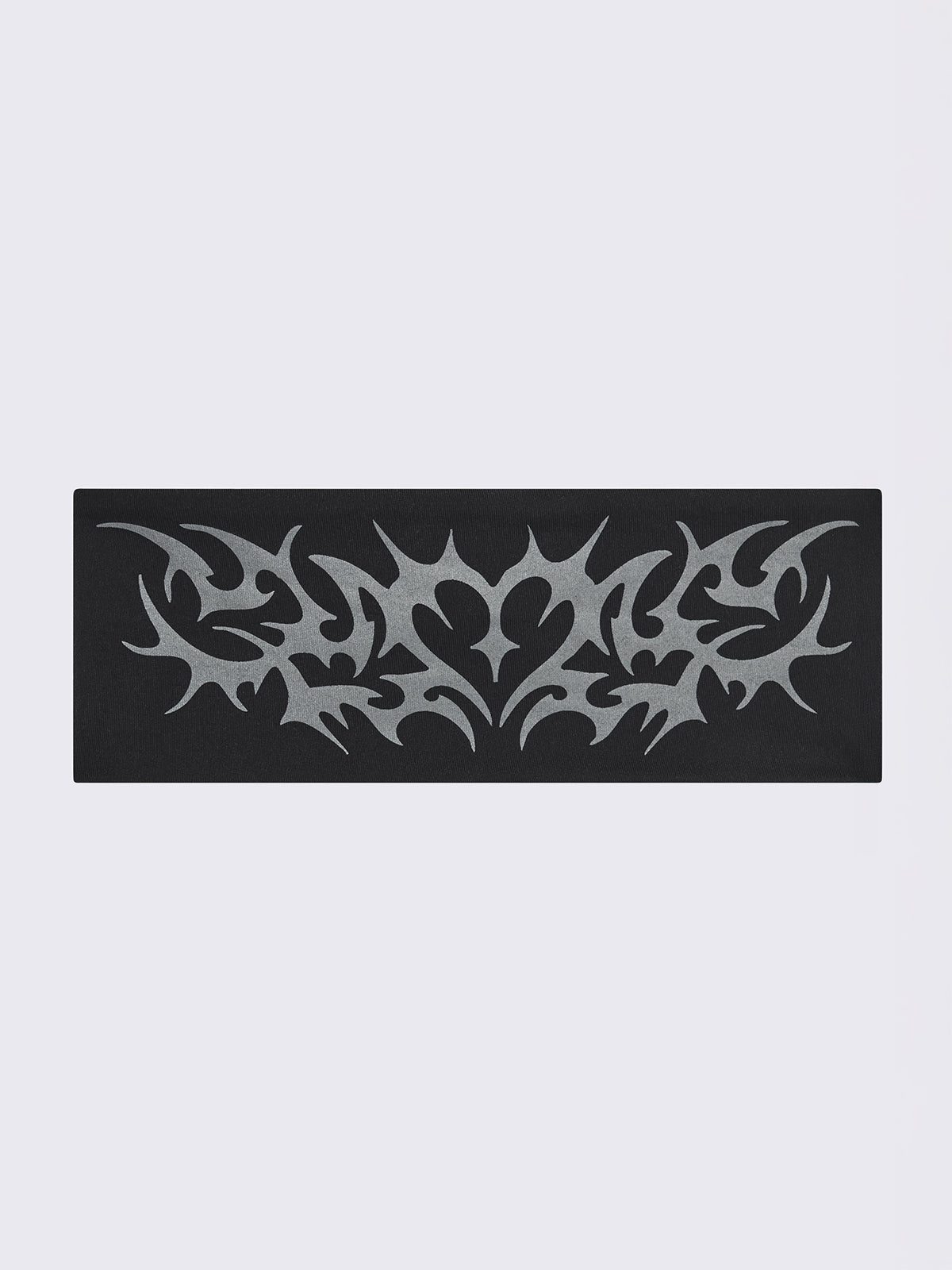 Black headband with cyber sigilism heart tattoo print.