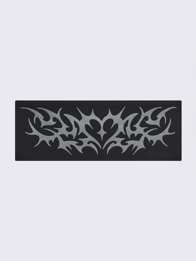 Black headband with cyber sigilism heart tattoo print.