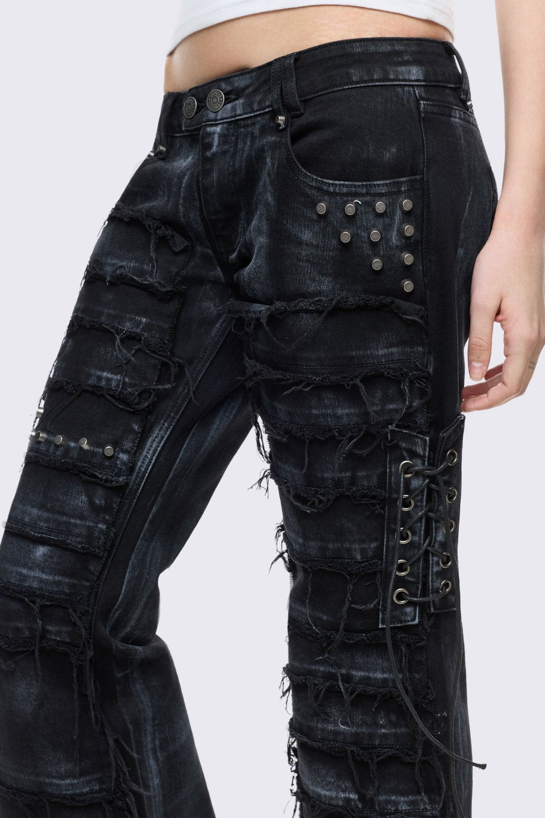 Black Flare Jeans With Distressed Frayed Details | Minga London