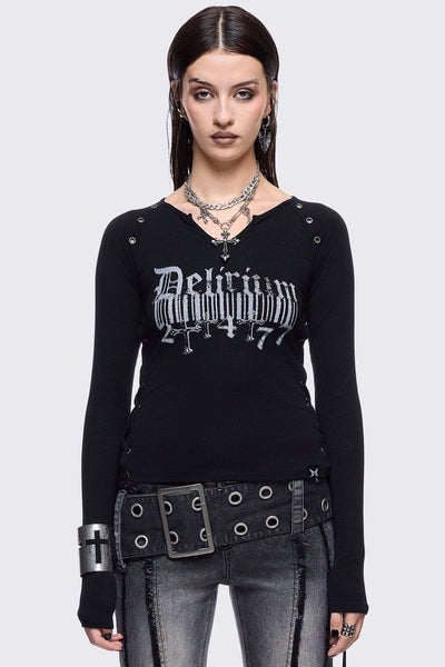Grunge Black Lace-Up Long Sleeve Top | Minga London – Minga London US