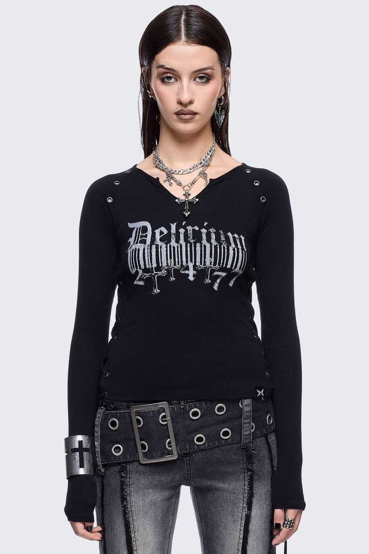 トップス archive comme ca ism grunge long sleeve Grunge Black Lace-Up Long Sleeve Top | Minga London – Minga London US