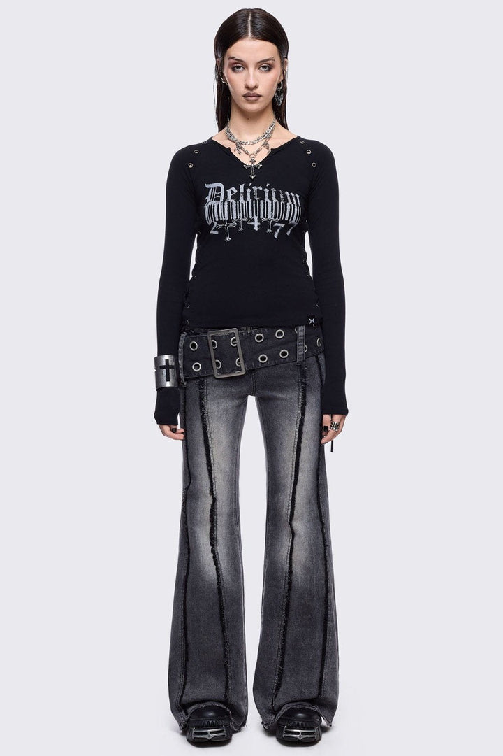 Grunge Black Lace-Up Long Sleeve Top | Minga London – Minga London US