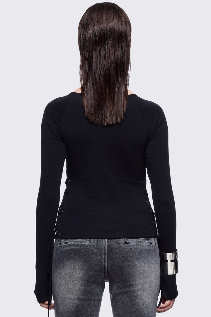 Grunge Black Lace-Up Long Sleeve Top | Minga London – Minga London US
