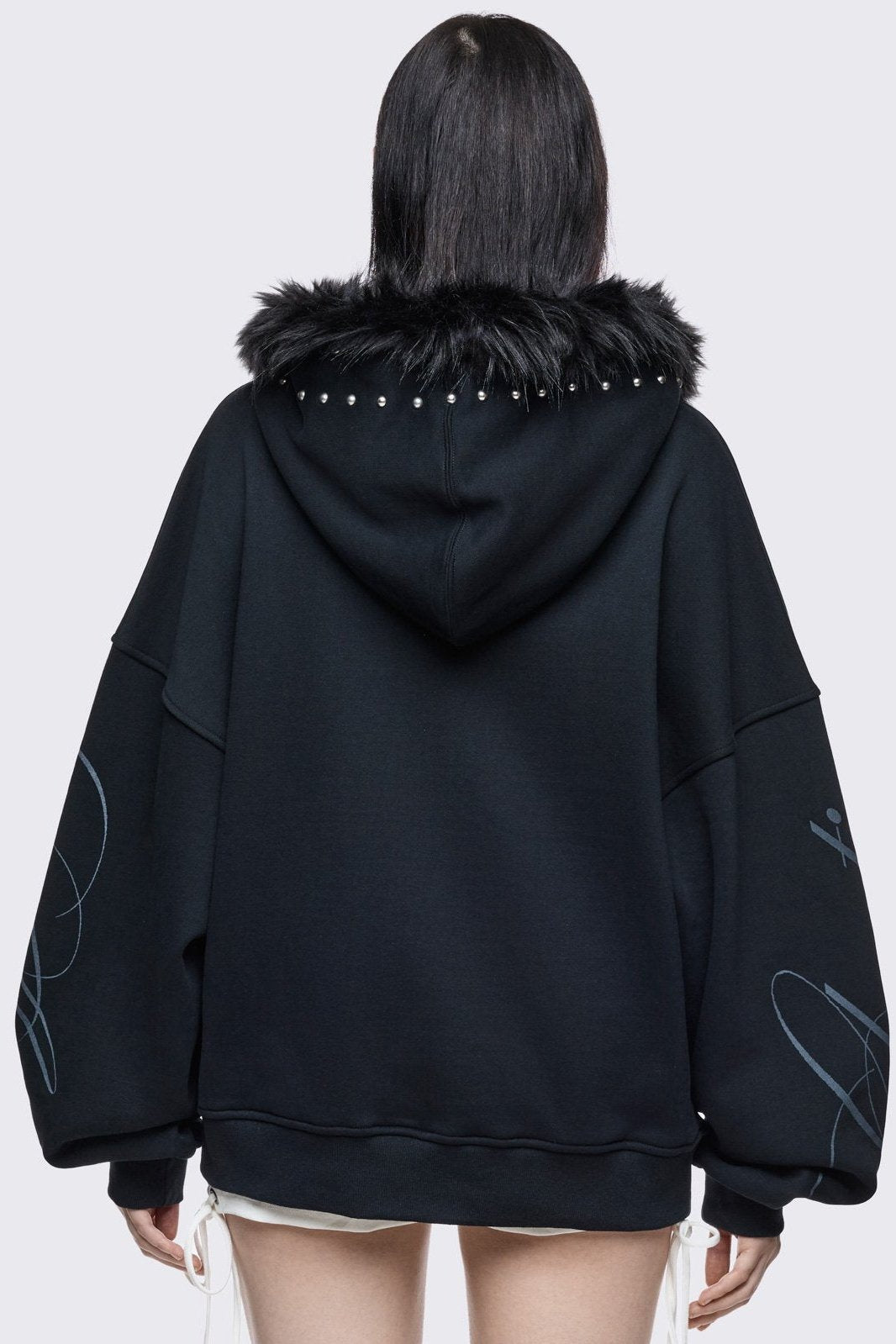 Black Furry Graphic Zip Up Hoodie | Minga London – Minga London US