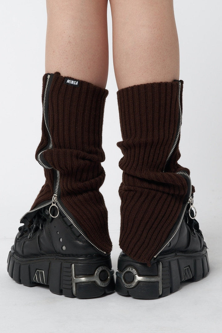 Brown Zip Up Leg Warmers - Y2k Accessories | Minga London