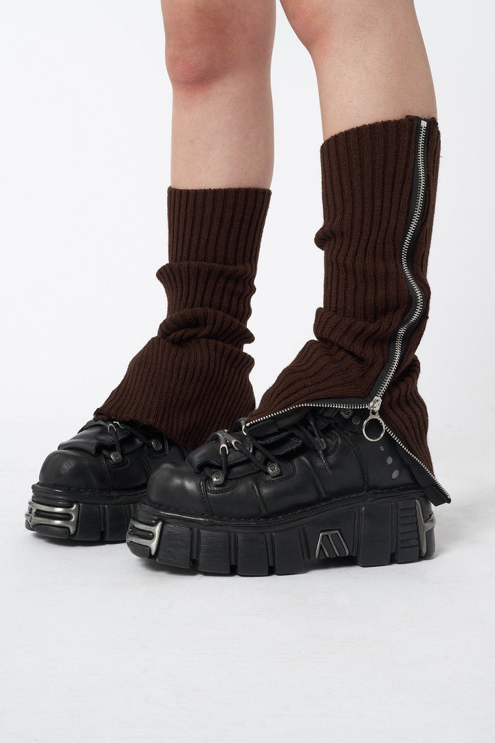 Brown Zip Up Leg Warmers - Y2k Accessories | Minga London