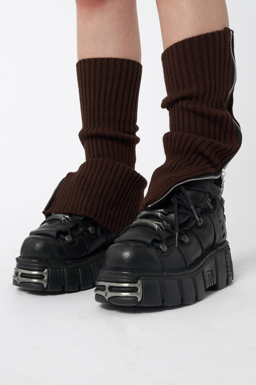 Brown Zip Up Leg Warmers - Y2k Accessories | Minga London