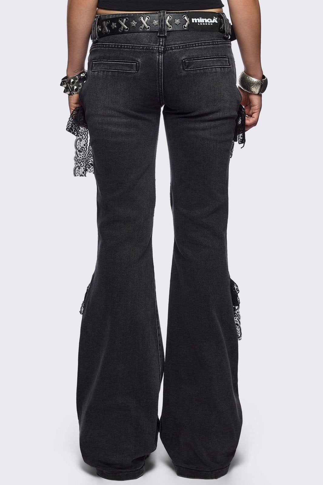 パンツ archive Lolita jeans black flare denim Black Washed Lace-Up Flared Jeans | Minga London – Minga London US
