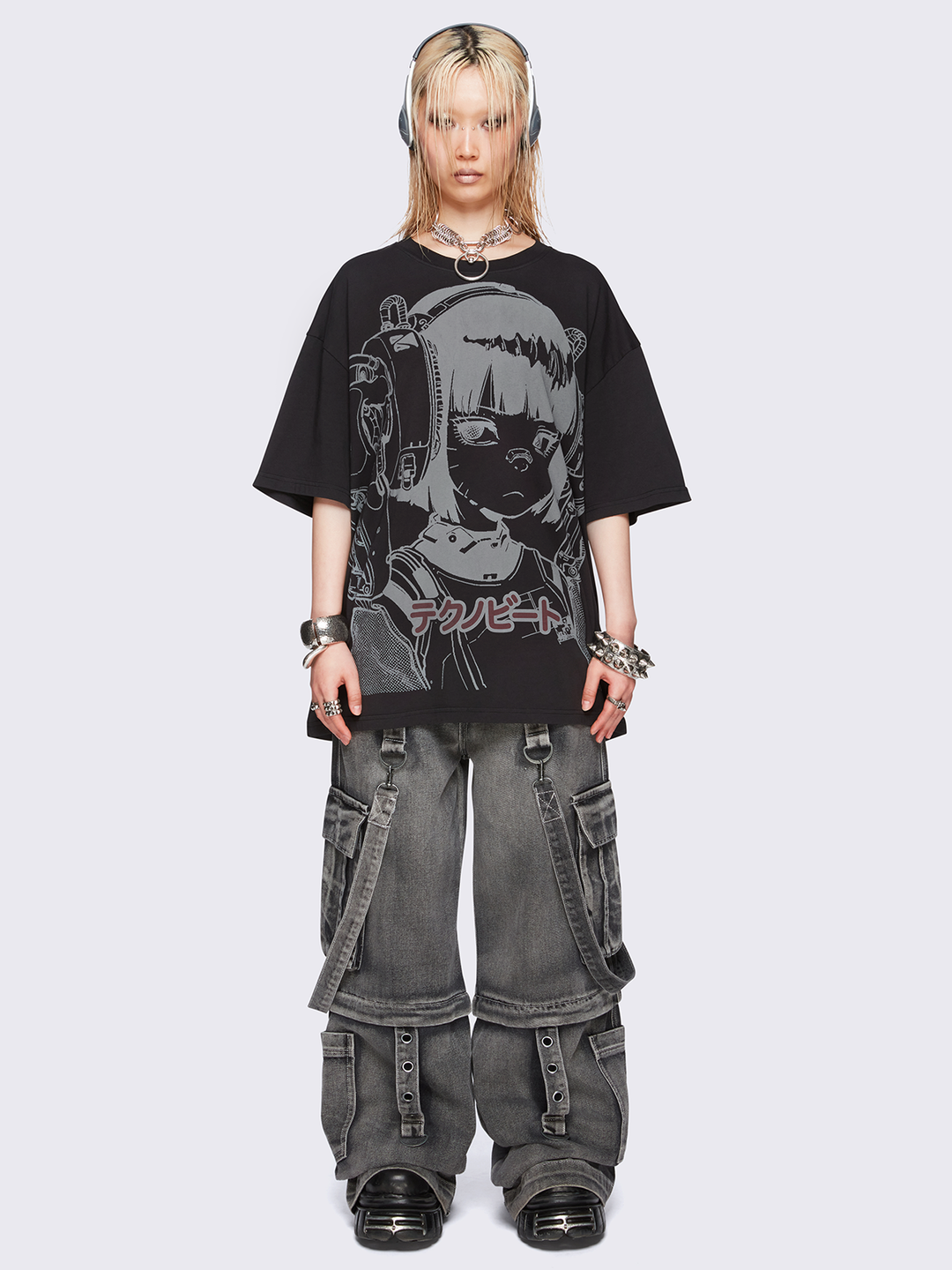 Black Oversized T-shirt with Anime Girl Graphic | Minga