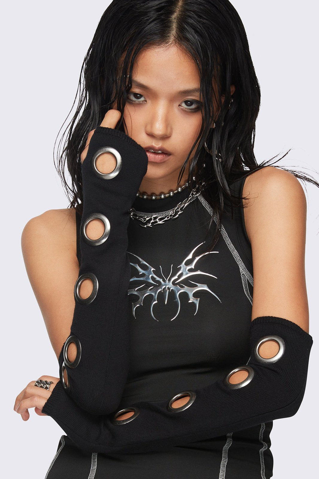 Black Arm Warmers with Eyelets | Minga London