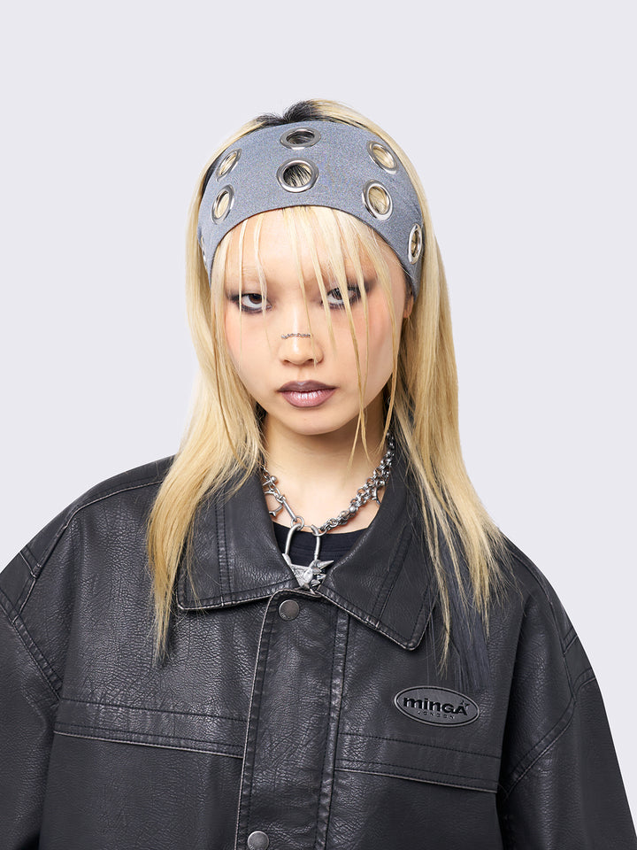Grey Metallic Hole Headband | Eyelet Headband | Minga London